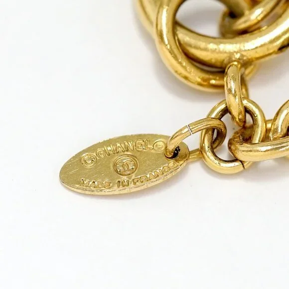 CHANEL CC Logo Paris Cambon Charm Necklace 22 Gold Tone Auth #18157